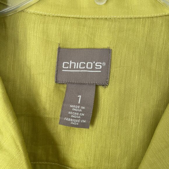 Chico’s Size 1 Small Yellow Button Linen Lyocell Blend Shirt - Picture 2 of 6